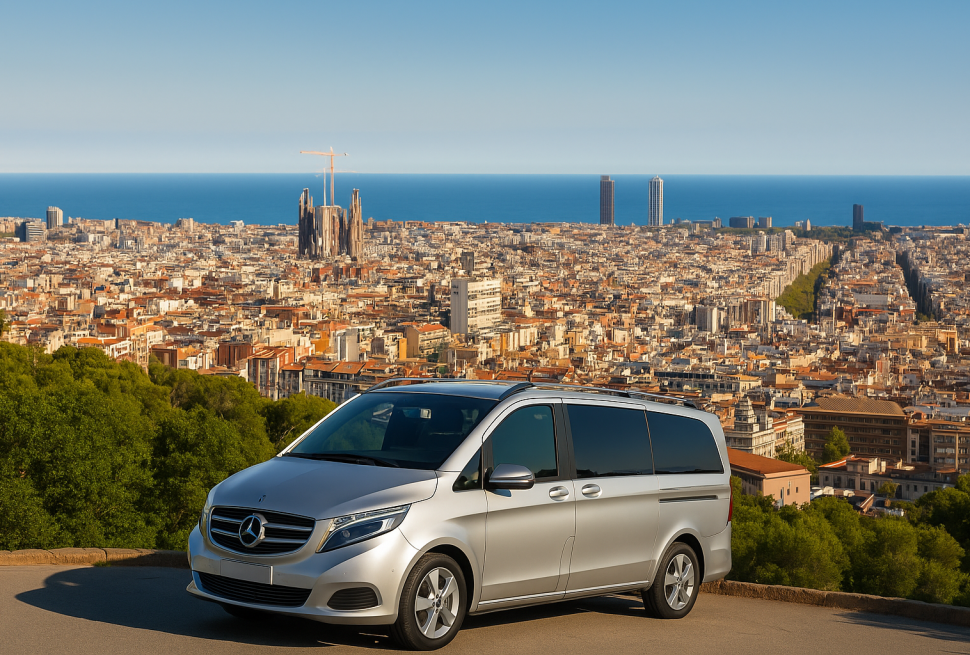 Mercedes V-Class для трансфера в Барселоне с видом на город и Саграда Фамилия